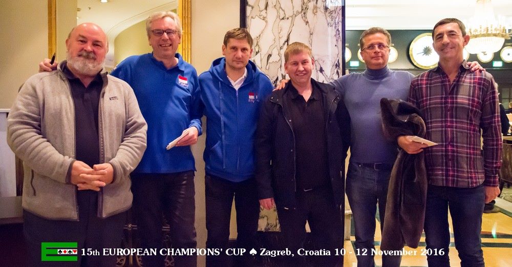 Team Monaco met van links Krzysztof Martens, Tor Helness, Dominik Filipowicz, Geir Helgemo, Pierre Zimmermann, Franck Multon (EBL)