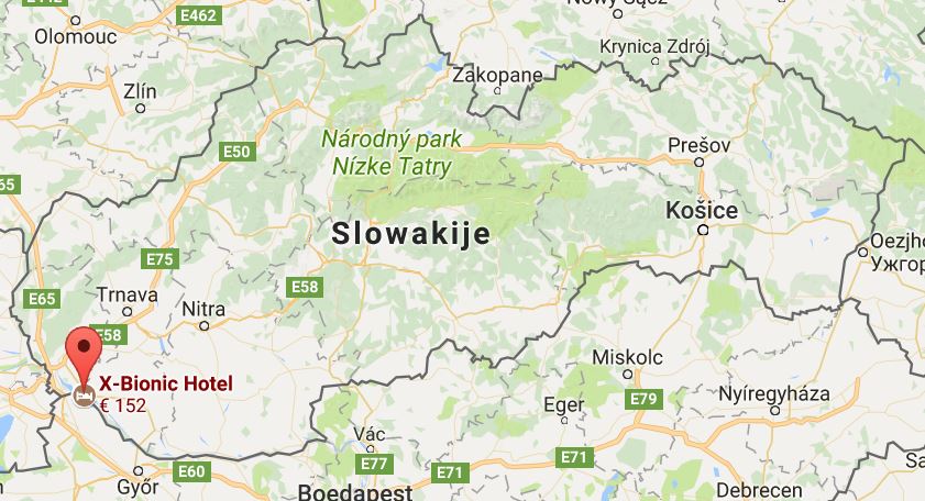 Ligging van de speellocatie ‘X-Bionic Sphere’ in Šamorín, Slowakije (Google Maps)