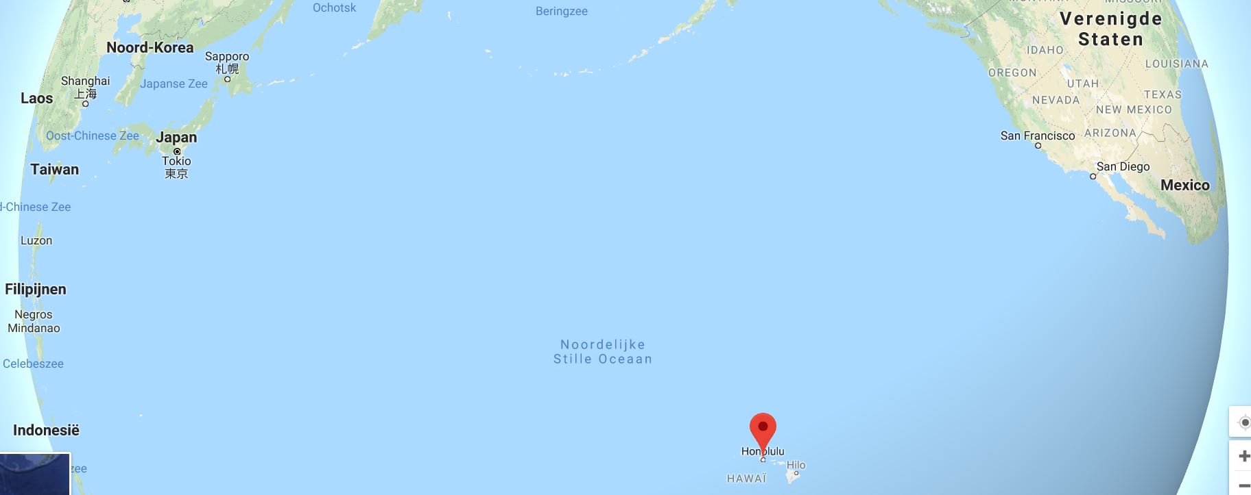 Ligging van Honolulu, Hawaï (Google Maps)